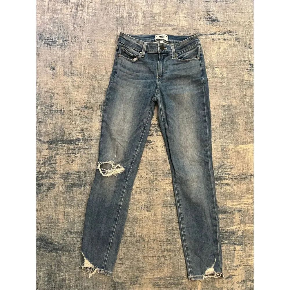 Paige Medium Blue Wash Distressed Verdugo Ankle Jeans Size 26